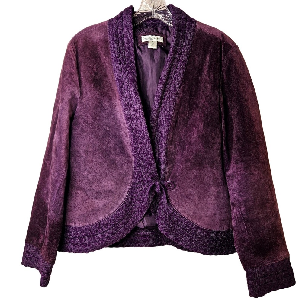 Coldwater Creek Purple Suede Leather Jacket M Boho Artsy Elegant Whimsigoth Chic